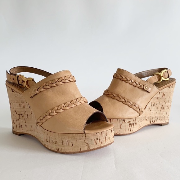 Chloe Shoes - CHLOE Tan Leather Wedge Peeptoe Slingback! Love 💗